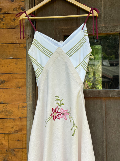 Drape Floral Stripe Embroidered Dress